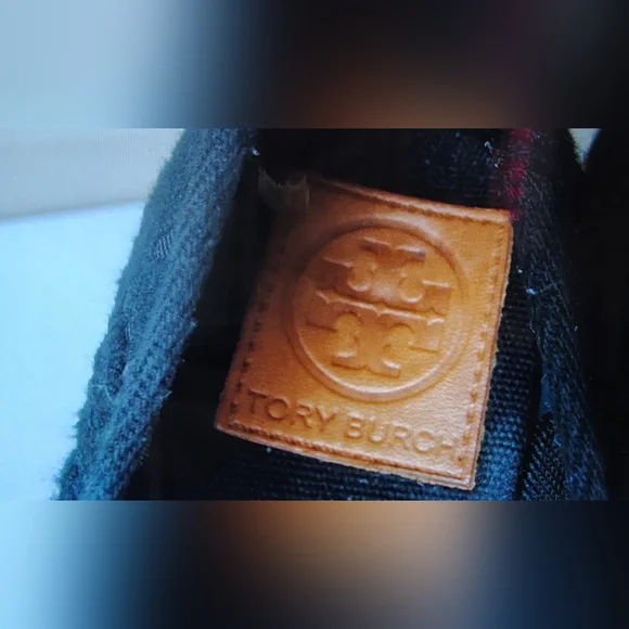 TORY BURCH JACKIE BLACK LACE CROCHET ESPADRILLE WEDGE GOLD LOGO WOMEN'S SIZE 8 - Picture 10 of 14